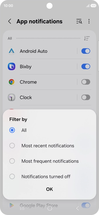 Press the required setting.