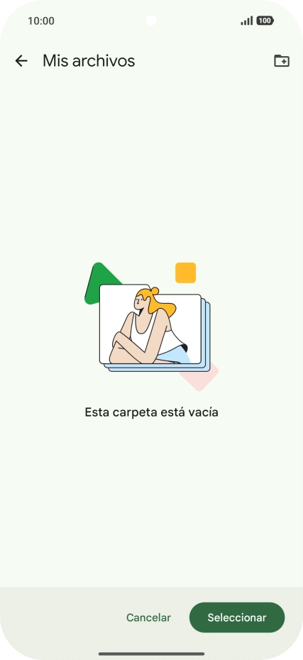 Si deseas crear una nueva carpeta, pulsa el icono de nueva carpeta y sigue las indicaciones de la pantalla para crearla.