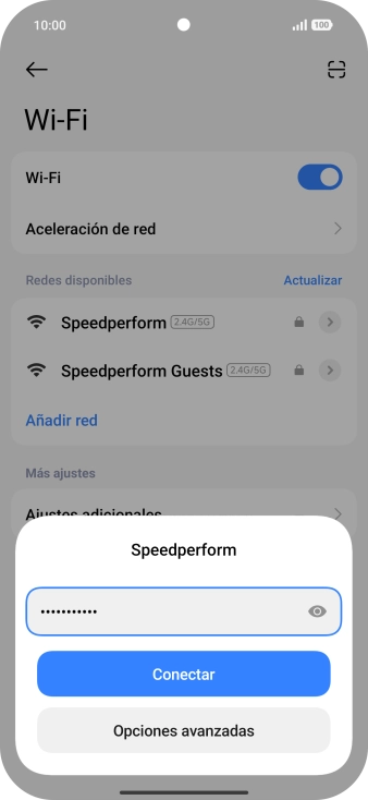 Introduce la contraseña de la red wifi y pulsa Conectar.