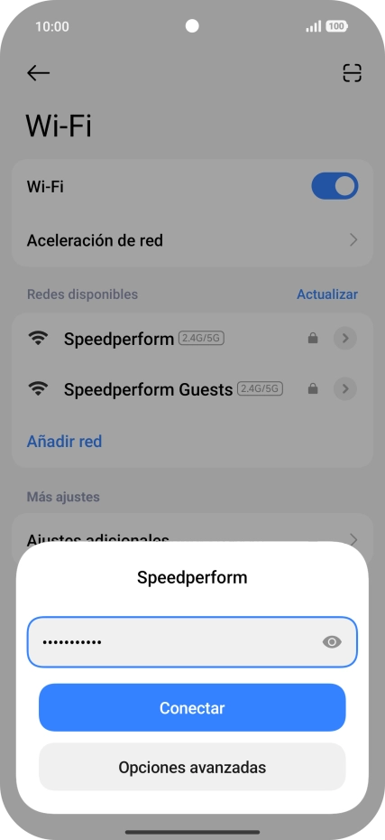 Introduce la contraseña de la red wifi y pulsa Conectar.