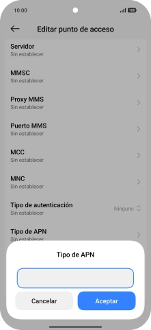 Introduce default y pulsa Aceptar.
