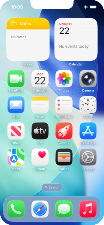The flight mode icon shows that flight mode is turned on.