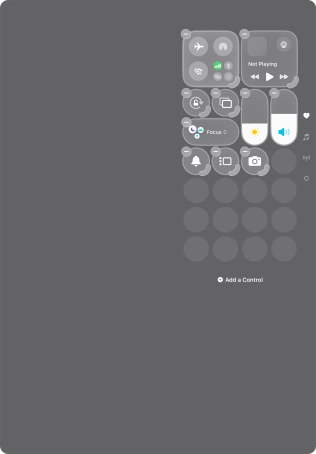 Press Add a Control and follow the instructions on the screen to add the required function to Control Centre.