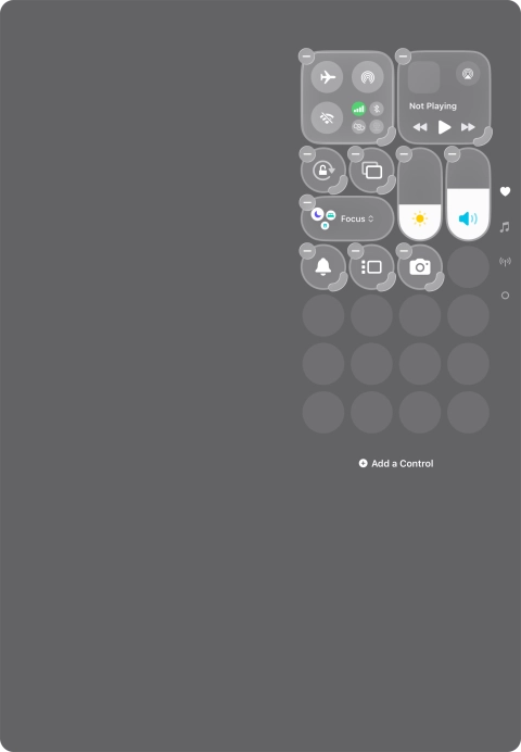 Press Add a Control and follow the instructions on the screen to add the required function to Control Centre.
