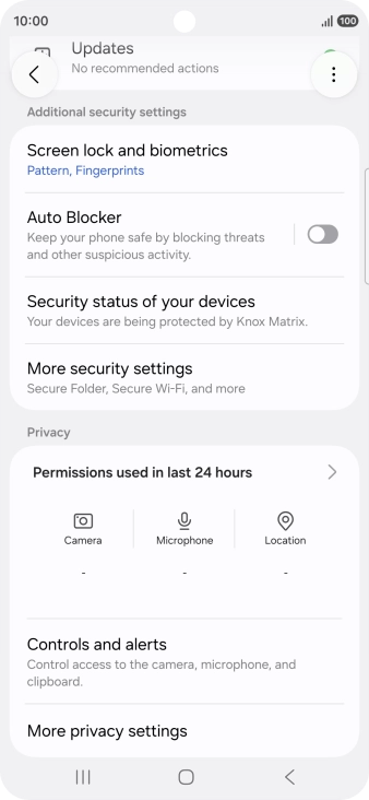 Press Screen lock and biometrics and key in the additional phone lock code you created earlier.