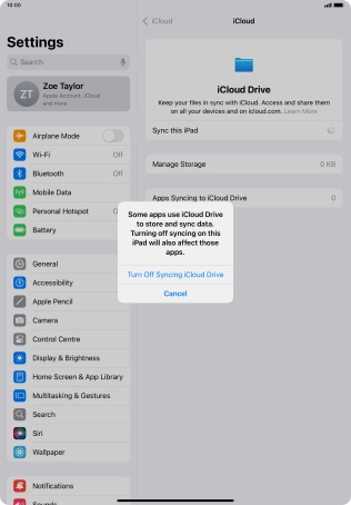 If you turn off the function, press Turn Off Syncing iCloud Drive.