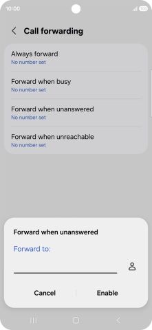 Key in (prefix) 5 (your phone number) and press Enable.