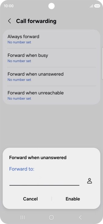 Key in (prefix) 5 (your phone number) and press Enable.