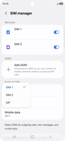 Press the required setting.