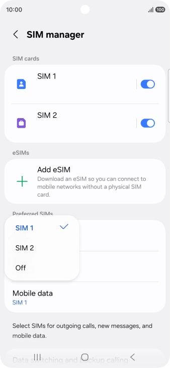 Press the required setting.