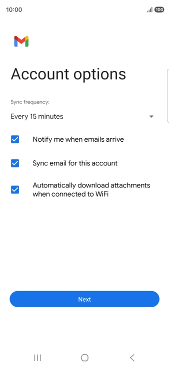 If this screen is displayed, you email account has been recognised and set up automatically. Follow the instructions on the screen to key in more information and finish setting up your phone.