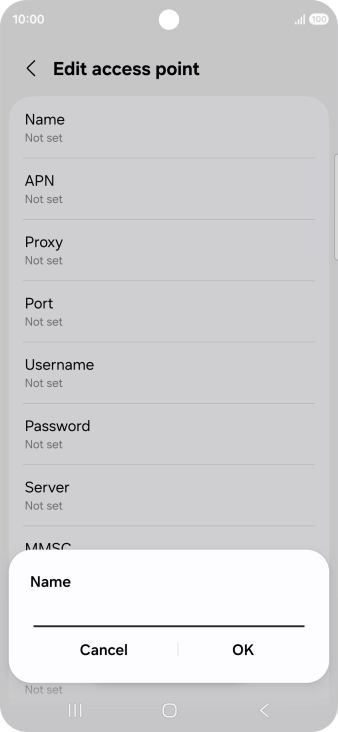Key in Vodafone Internet and press OK.