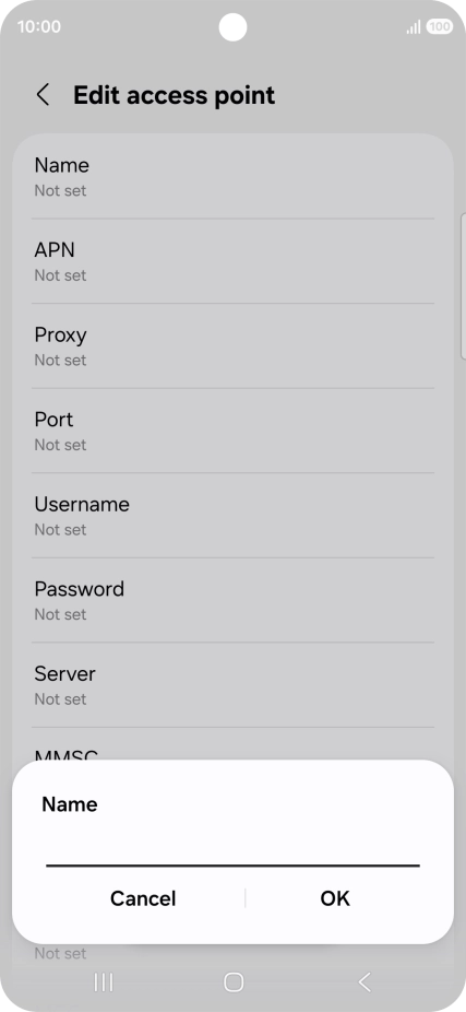 Key in Vodafone Internet and press OK.