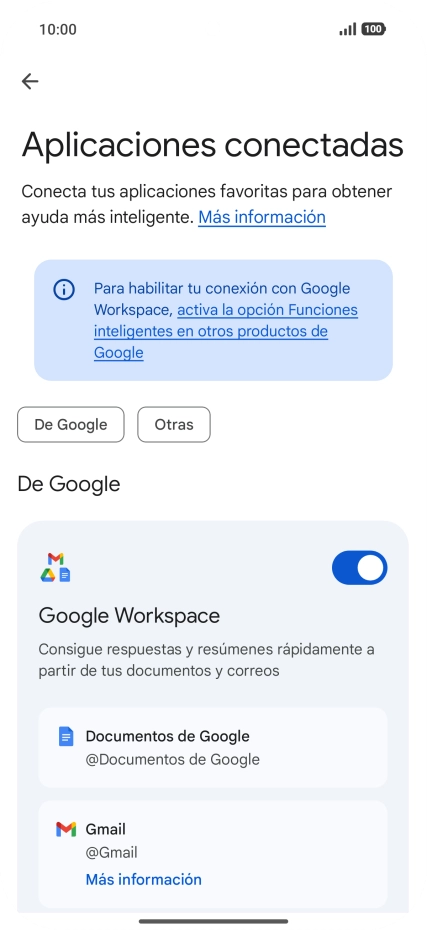 Pulsa el indicador junto a la extensión deseada para activar la función.