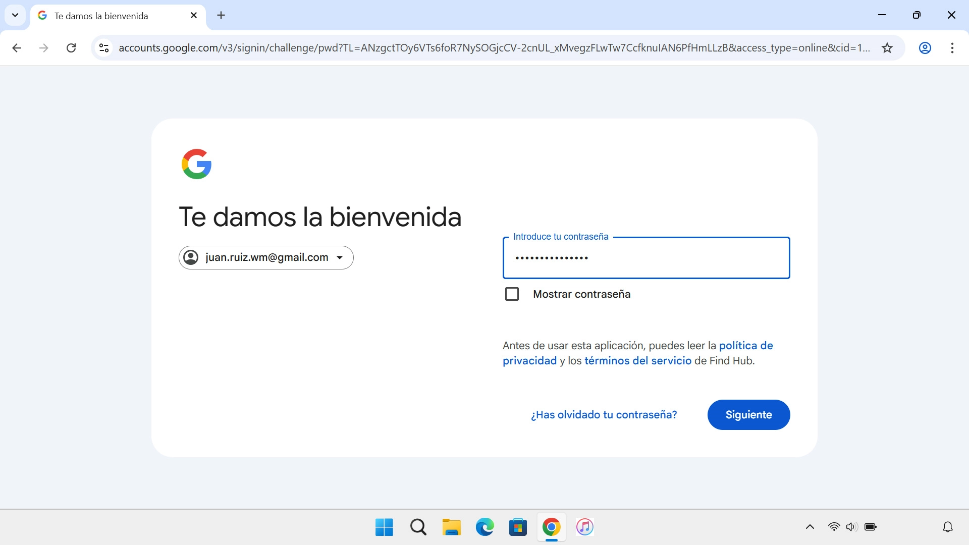 Sigue la indicaciones de la pantalla para iniciar sesión en tu cuenta de Google.