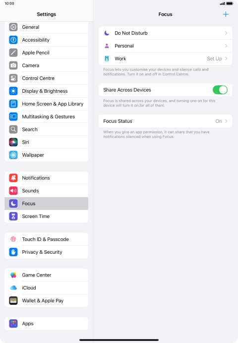 Press the required focus mode.