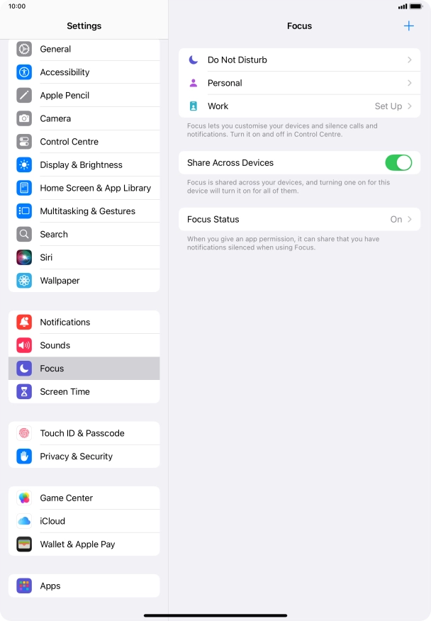 Press the required focus mode.