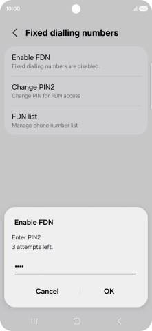 Key in your PIN2 and press OK. The default PIN2 is 1111.