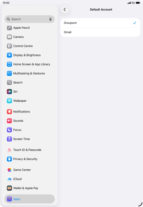 Press the required email account to select the email account as your default account.