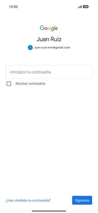 Pulsa Introduce tu contraseña e introduce la contraseña de tu cuenta de Google.