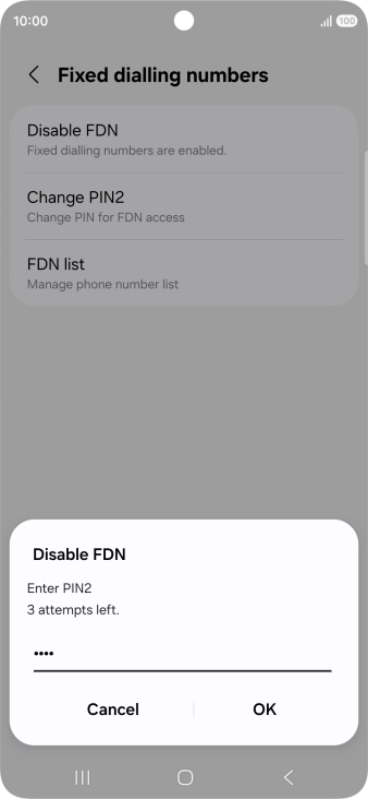 Key in your PIN2 and press OK. The default PIN2 is 1111.