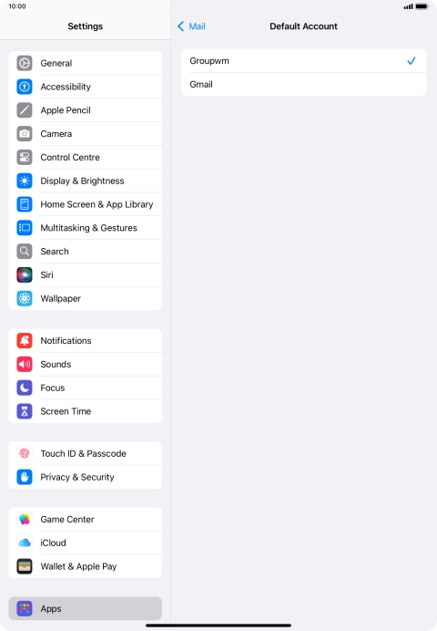 Press the required email account to select the email account as your default account.