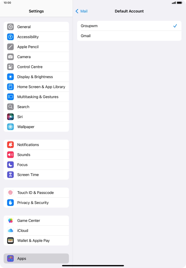 Press the required email account to select the email account as your default account.