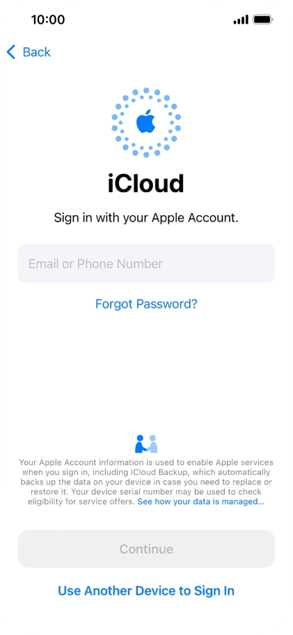 Press Email or Phone Number and key in the username for your Apple ID.