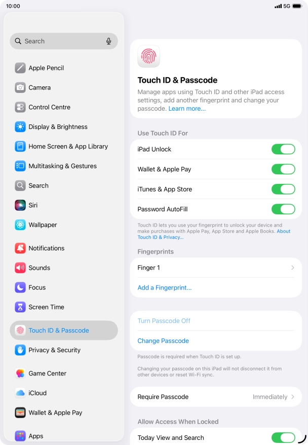 Press the indicators next to the required settings to turn them on or off.