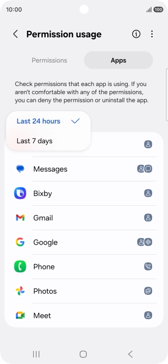 Press the required setting.