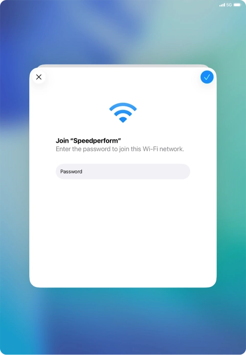 Key in the password for the Wi-Fi network and press the confirm icon.