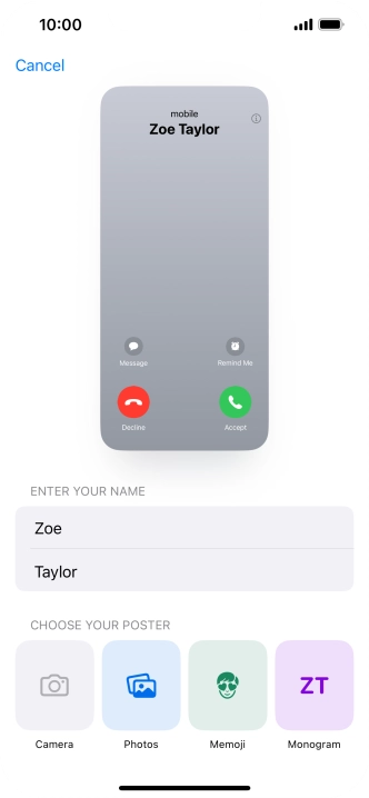 Press the required category and follow the instructions on the screen to select and save the required picture to your Contact Poster.