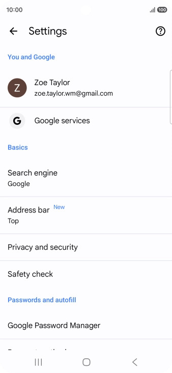 Press Privacy and security.