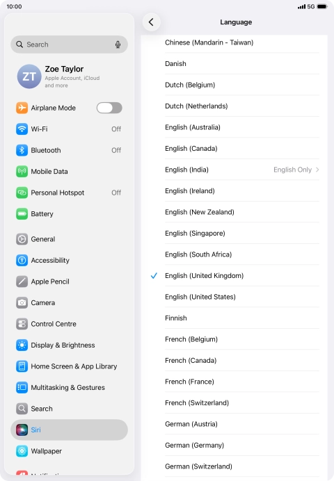 Press the required language.