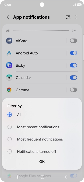 Press the required setting.