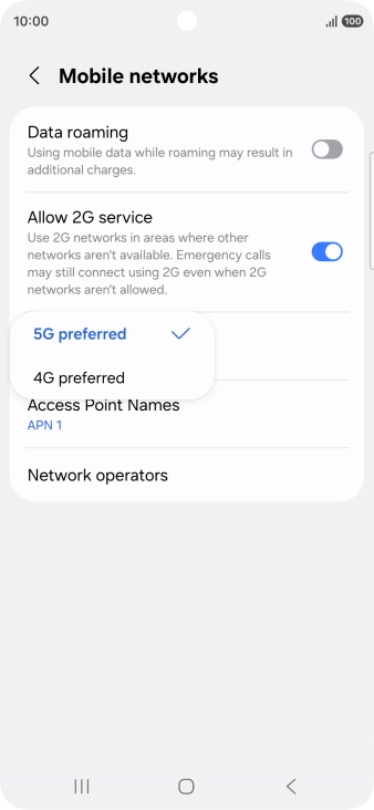 Press the required network mode.