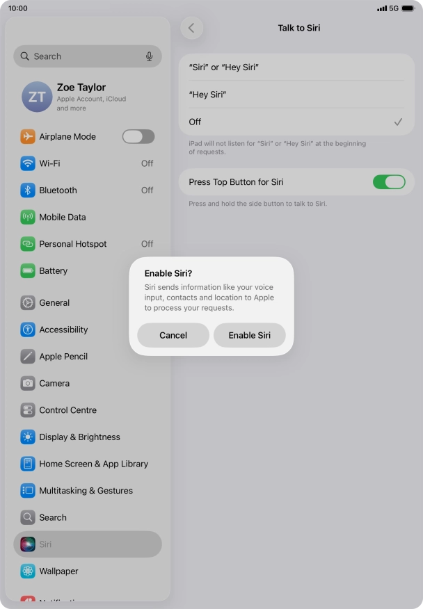 Press Enable Siri.