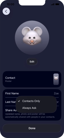 Press the required setting.
