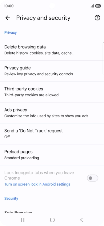 Press Delete browsing data.