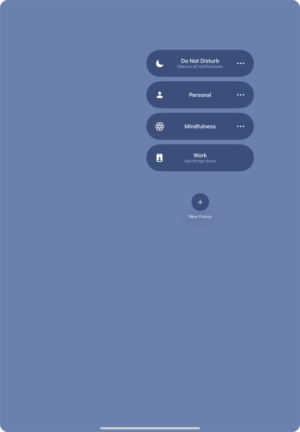 Press the required focus mode to activate or deactivate it immediately.