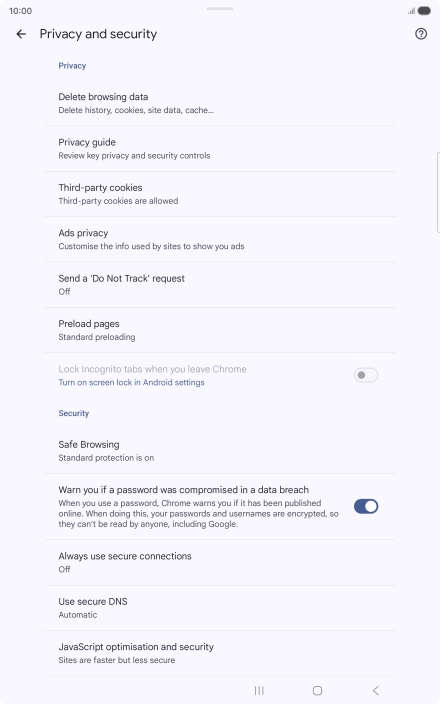 Press Delete browsing data.