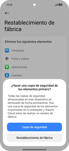 Pulsa Restablecimiento de fábrica.
