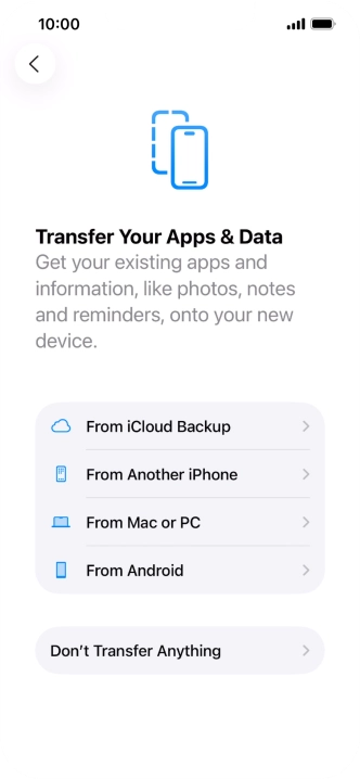 You can transfer content from an Android phone when your phone is activated for the first time and after a factory reset. When this screen is displayed, your phone is ready to transfer content from an Android phone.
