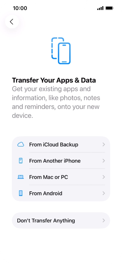 You can transfer content from an Android phone when your phone is activated for the first time and after a factory reset. When this screen is displayed, your phone is ready to transfer content from an Android phone.