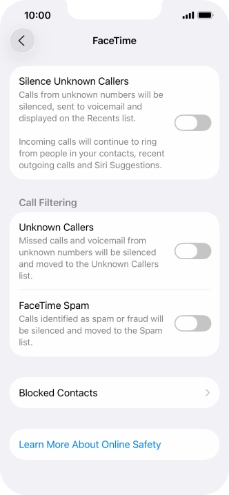 Press Blocked Contacts.