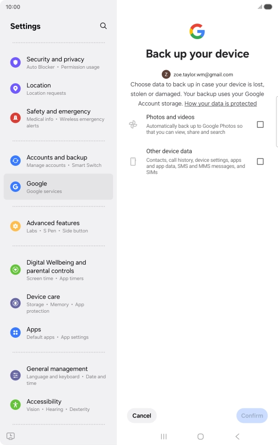 Press the fields next to the required data types to select them.