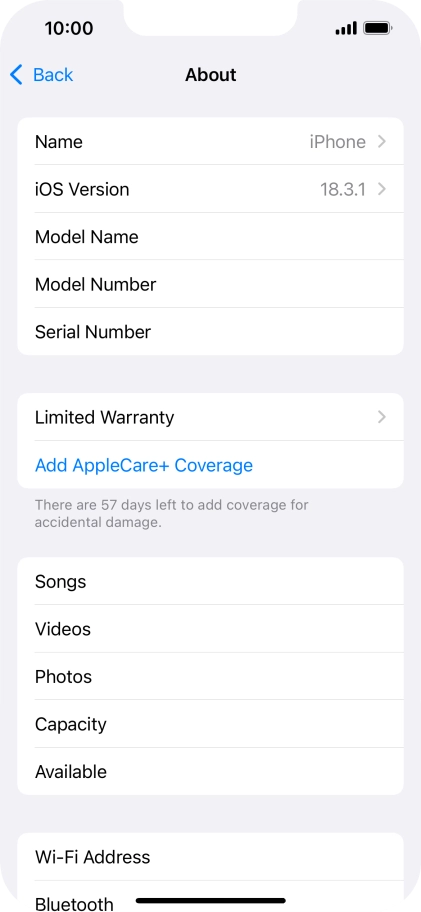 Your phone's software version is displayed next to iOS Version.