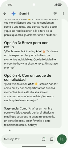 La propuesta de texto de Gemini se visualiza ahora en la pantalla.