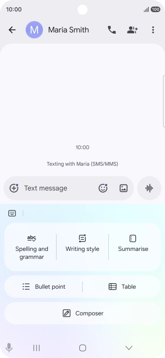 To generate a text, press Composer and follow the instructions on the screen to use the function.