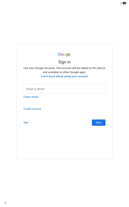 Press Email or phone and key in the username for your Google account.
